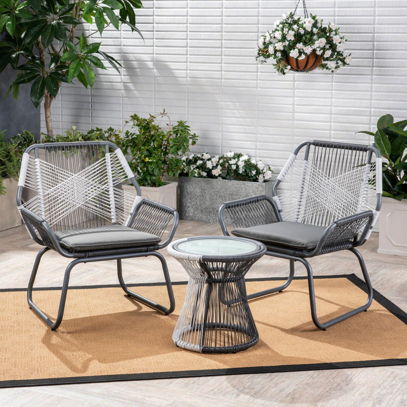 3Pc Chat For Patio - Gray Pe & Iron Outdoor Seating With Waterproof Fabric, 28.24" D X 27.31" W 33.52" H, 40.91 Lb. Weight Chatting Garden + Furnishings 28.5 In 27.31 33.52 Lb