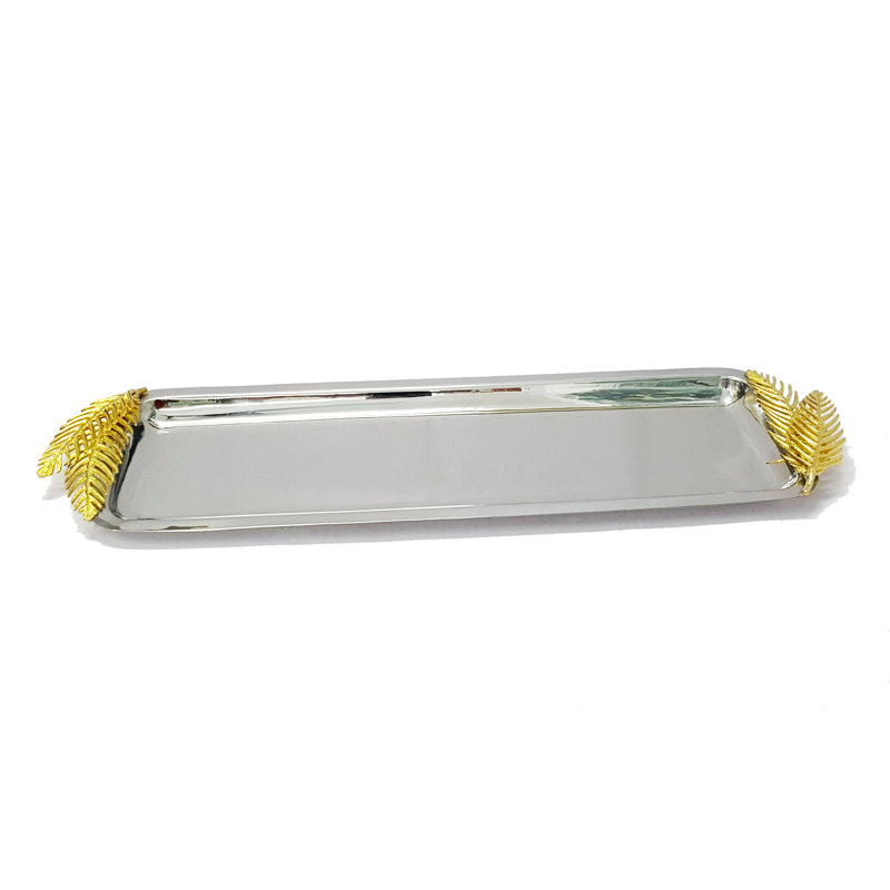 Rectangular Tray With Gold Fern: 21.5X7.5"