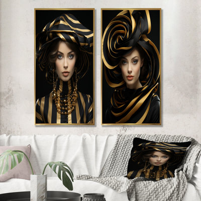 «Fashionista Woman with Fashion Hat», ensemble de 2 impressions sur toile tendance
