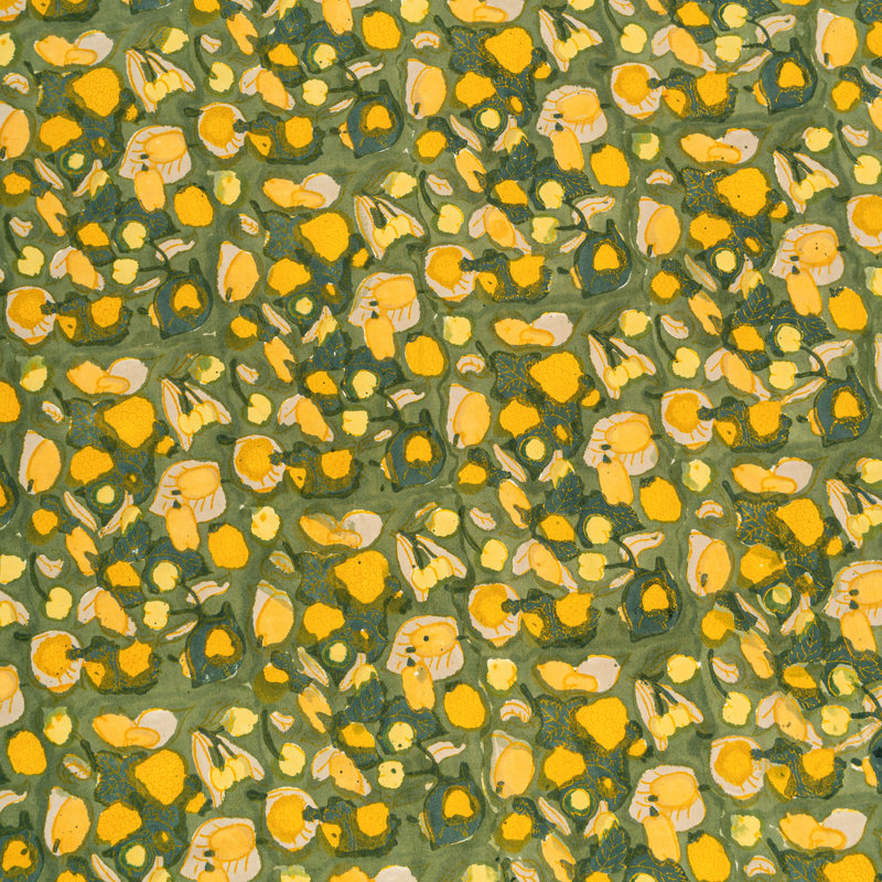 Fruit Red Green Handmade Floral Tablecloth, 128" x 71", Yellow/Green