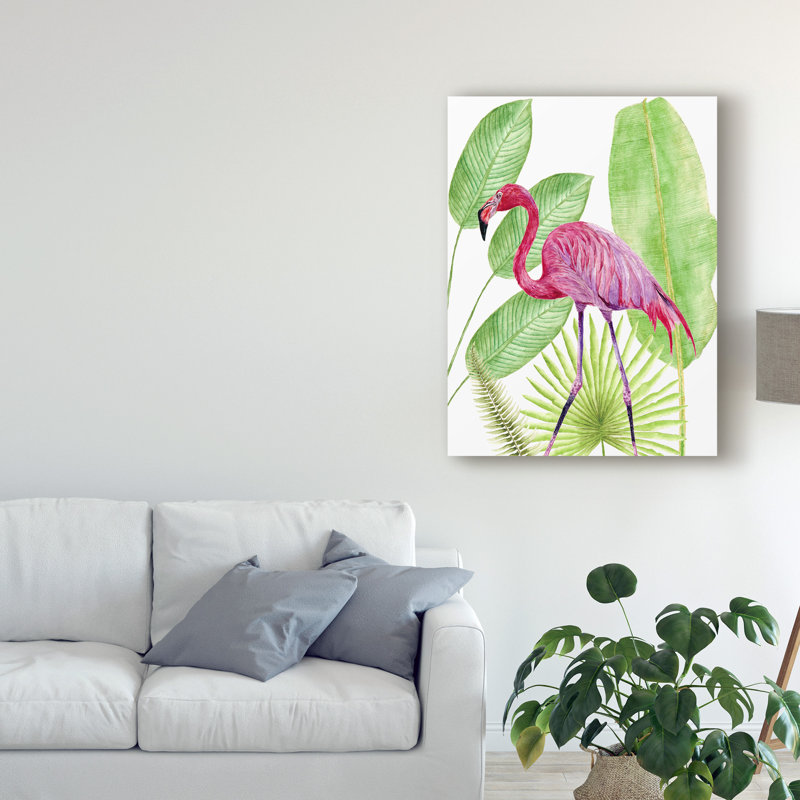 « tropical flamant rose i », reproduction de peinture à l’acrylique sur toile tendue, H 19 po x l 14 po x P 2 po