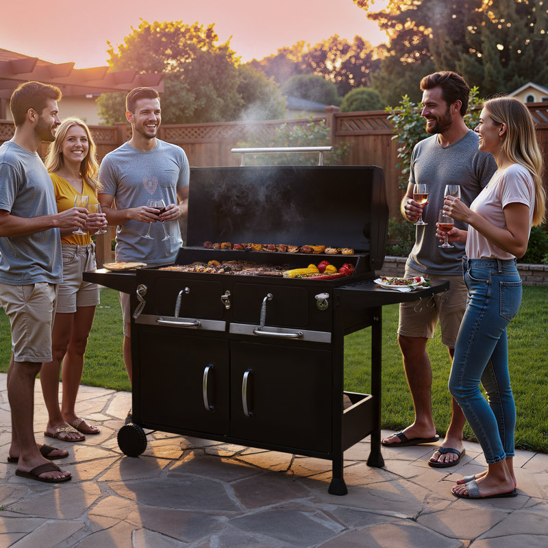 Barbecue au charbon 36,6 pouces avec 2 tables d'appoint pliables, noir