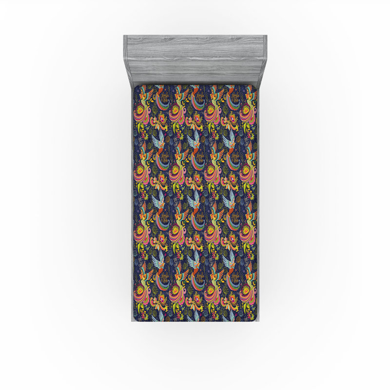 Drap-housse Ambesonne, paquet de 2, Bleu foncé / rose / floral mauve, Drap-housse simple TG