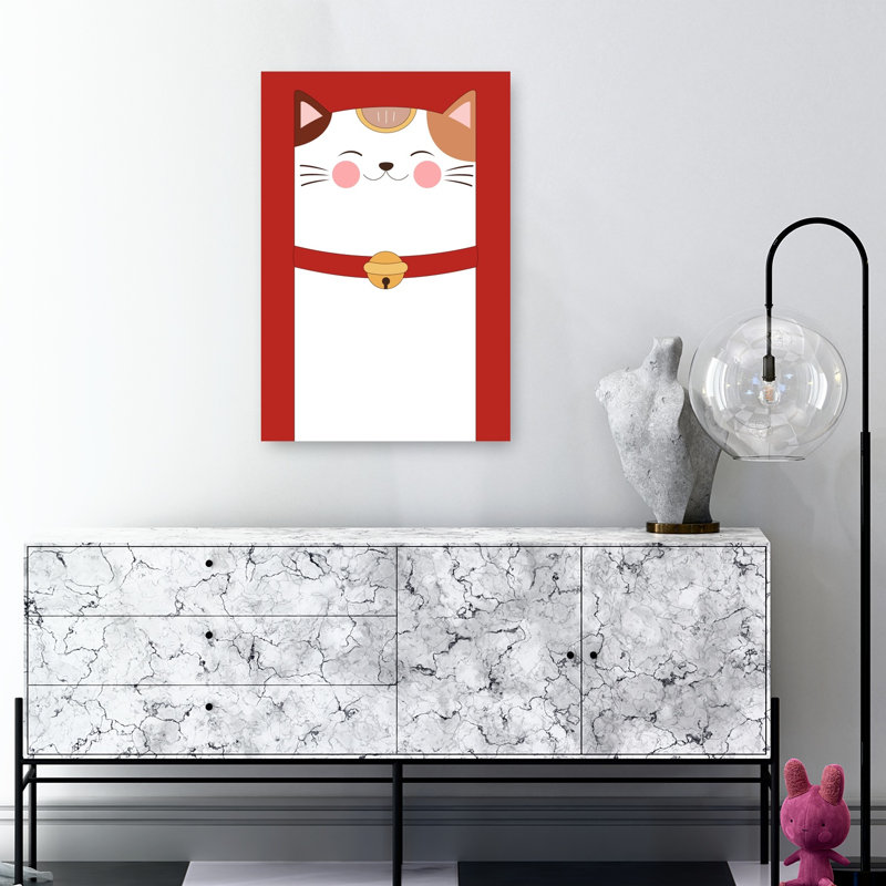 Affiche murale contemporaine Chat porte-bonheur, H 36 po x l 24 po