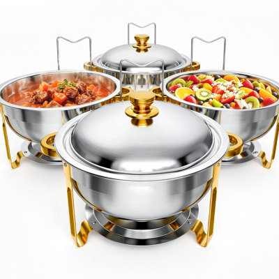 Ensemble de chafing dish en acier inoxydable de 6 pintes, plateaux de buffet ronds empilables avec porte-combustibles, idéal pour les traiteurs, les mariages, les banquets et les fêtes.