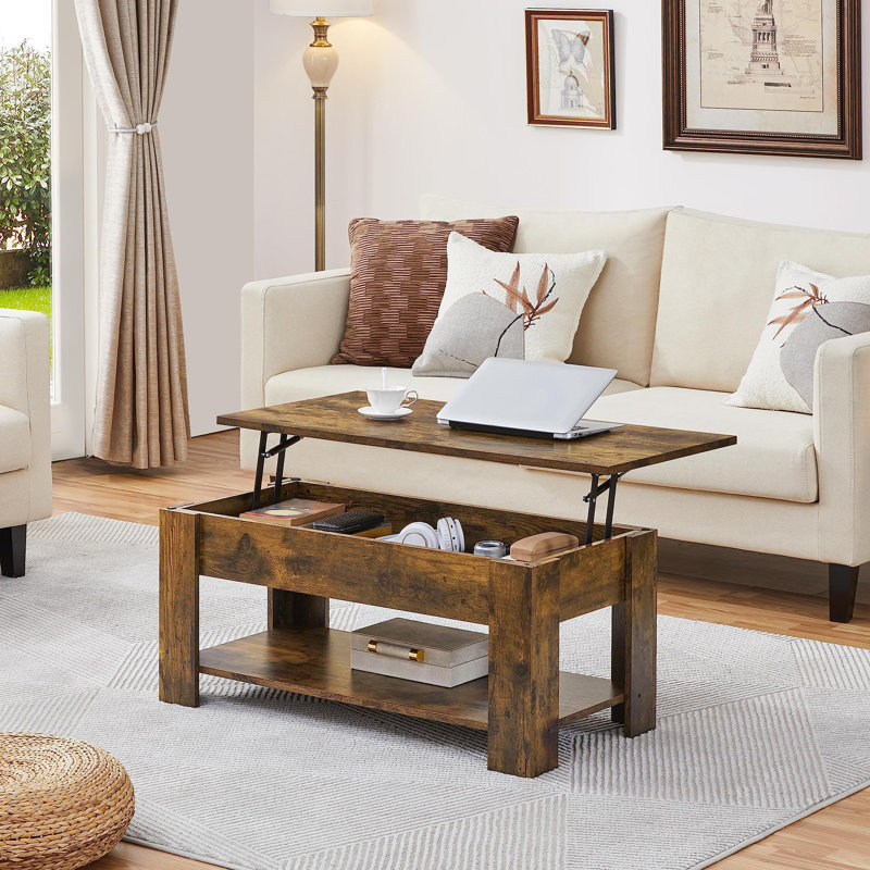 Raunda Lift Top Coffee Table with Storage, Rustic Brown