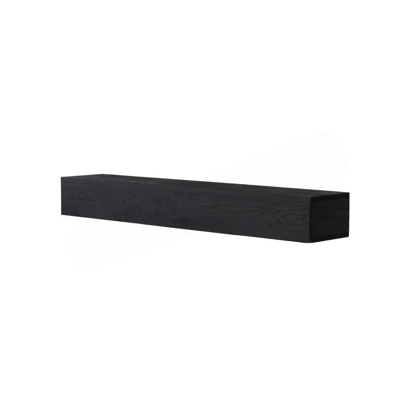 48'' Embossed Fireplace Mantel Western Red Cedar Wall-Mounted & Floating Shelf For Home Decor, 6" H x 48" W x 9" D, Black