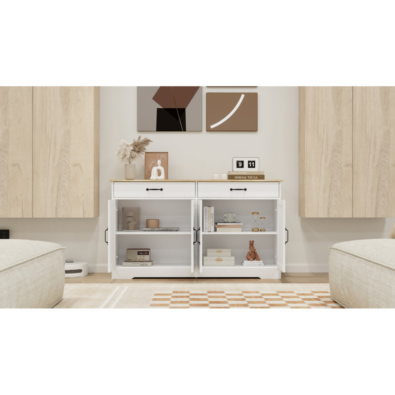 Buffet 55,91 po avec 2 tiroirs et 4 portes, H 32,08 po x l 55,9 po x P 15,74 po