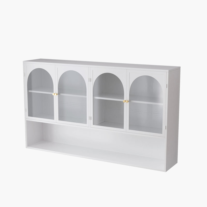 47.25" Four-door Glass Wall Cabinet Storage, Wall-mounted,Suitable for Kitchen, Living Room, Bathroom, White