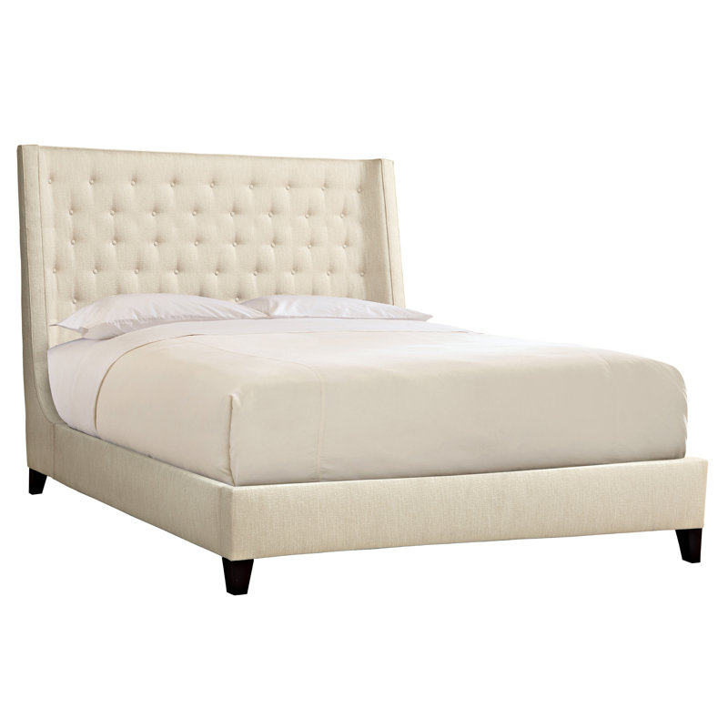 Beige Velvet Upholstered King Bed with Tufted Headboard