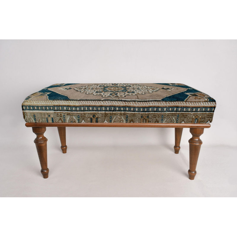 Cotton Upholstered Bench, Brown, 45cm H x 90cm W x 45cm D