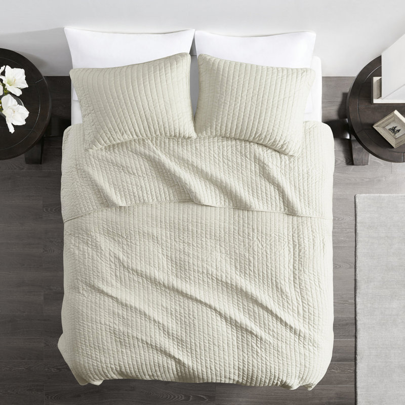 Courtepointe crème 3 pièces double / grand - doux et réversible avec rembourrage en coton, coton microfibre, solution de literie anti-odeurs