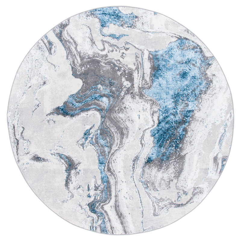 Castrovinci Abstract Gray Area Rug, Round 6'7"