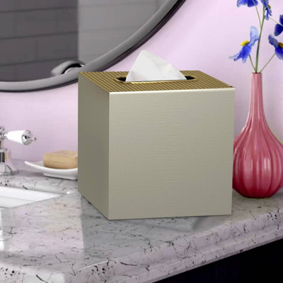 Oneita Tissue box | Stainless Steel Square Facial Tissue Box Holder | Pewter/Gold Finish