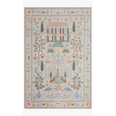 Tapis tissé multicolore lavable à motif floral