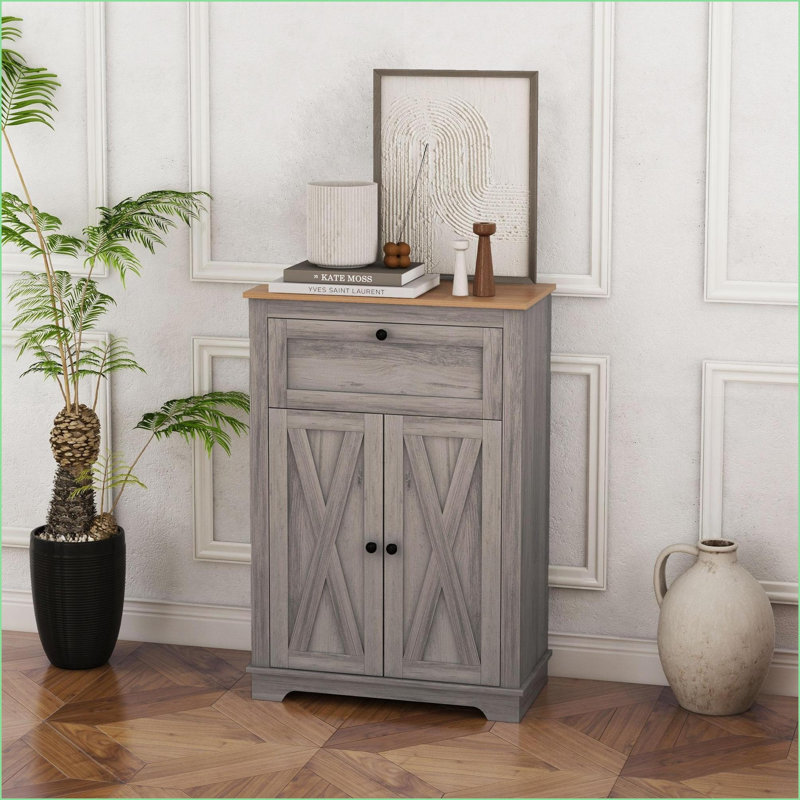 Buffet avec porte de grange et tiroir Tablette réglable | Panneau de particules | Revêtement en mélamine