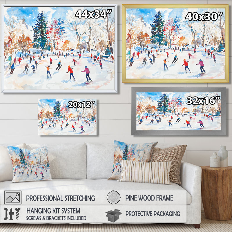 Décoration murale paysage de glace patinoire III, H 24 po x l 32 po, Toile tendue, Blanc