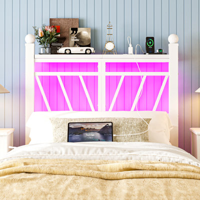 Metal Headboard With Storage, 60,000 Diy Color Of Led Lights, Head Board With Charging Station, Modern Freestanding Headboard Only, Easy Assembly by Ivy Bronx