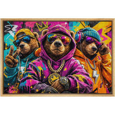 Hip Hop Bear Graffiti Artwork, Teen Room Pictures, Framed Canvas Giclee Print Wall Art