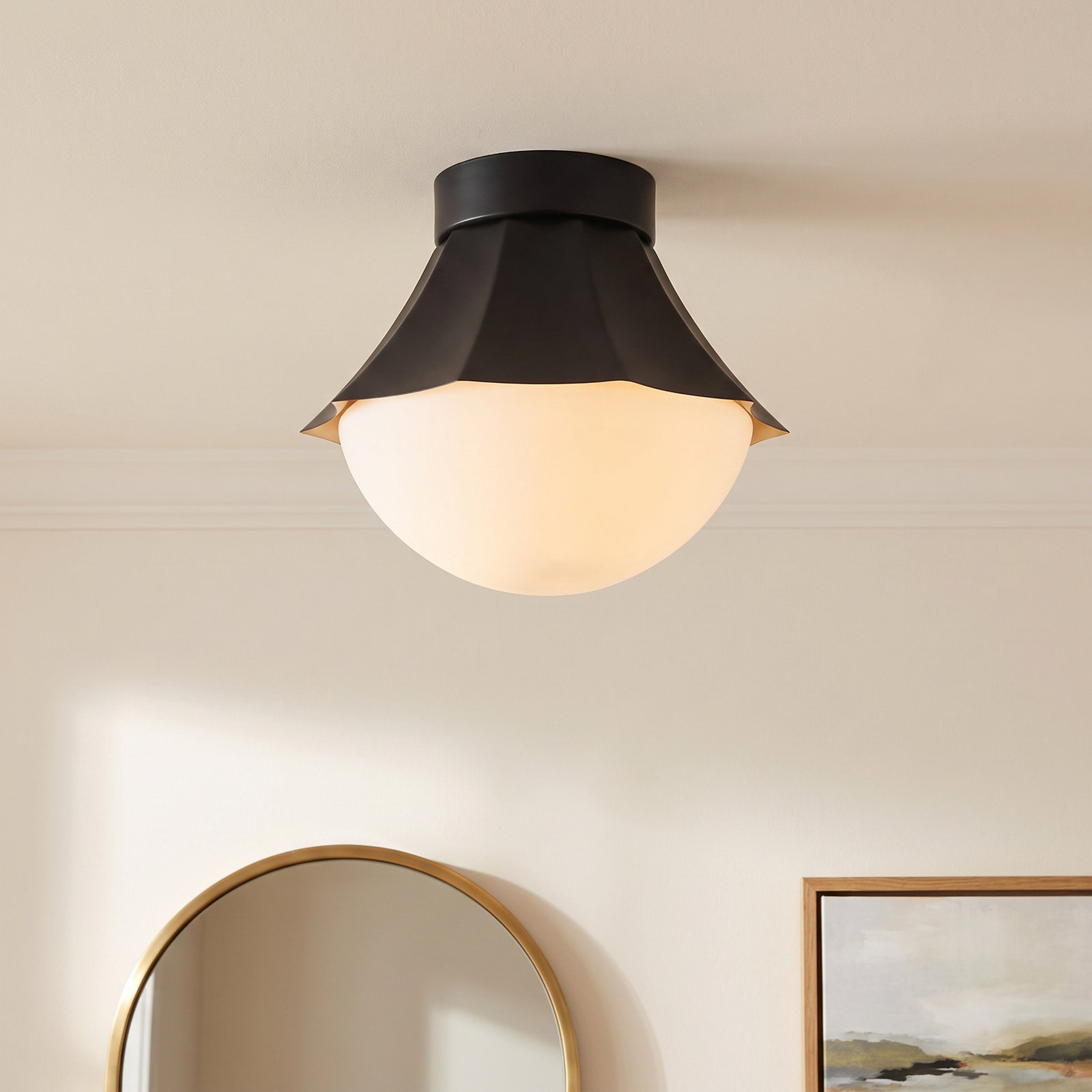 Single Light Semi Flush Mount, Matte Black