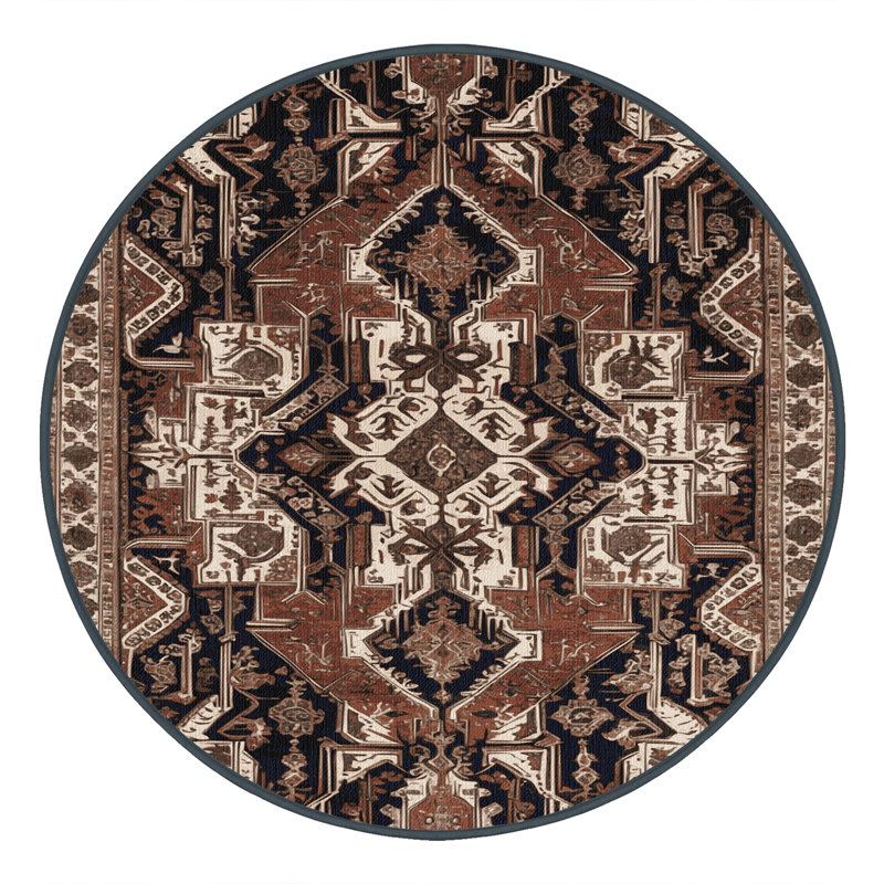 Machine Washable Persian Brown Area Rug, Round 3'