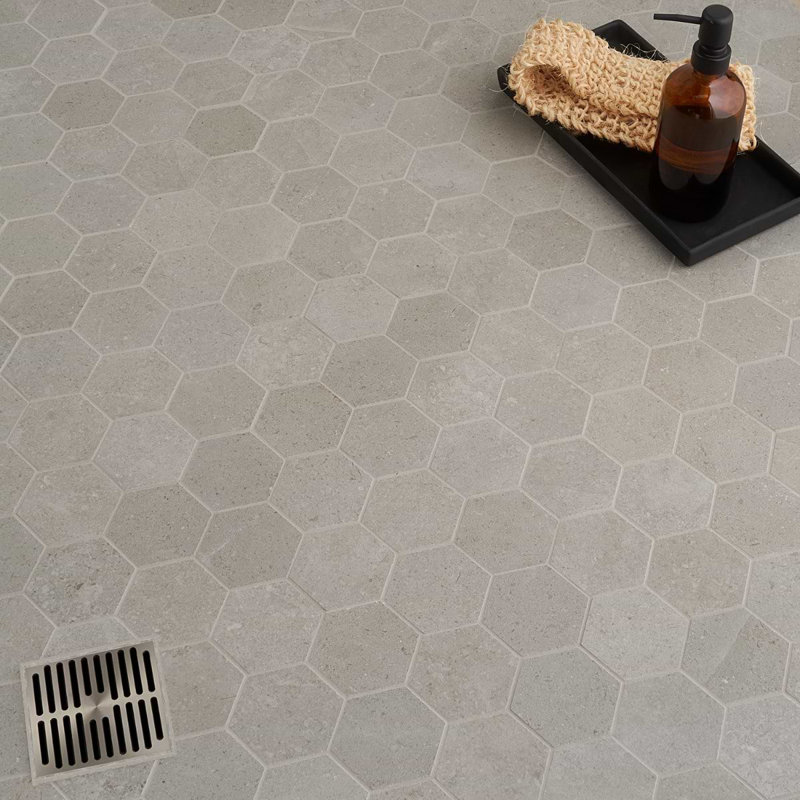 New Rock Fumo Gray 3" Hex Matte Porcelain Mosiac, Fumo Light Gray