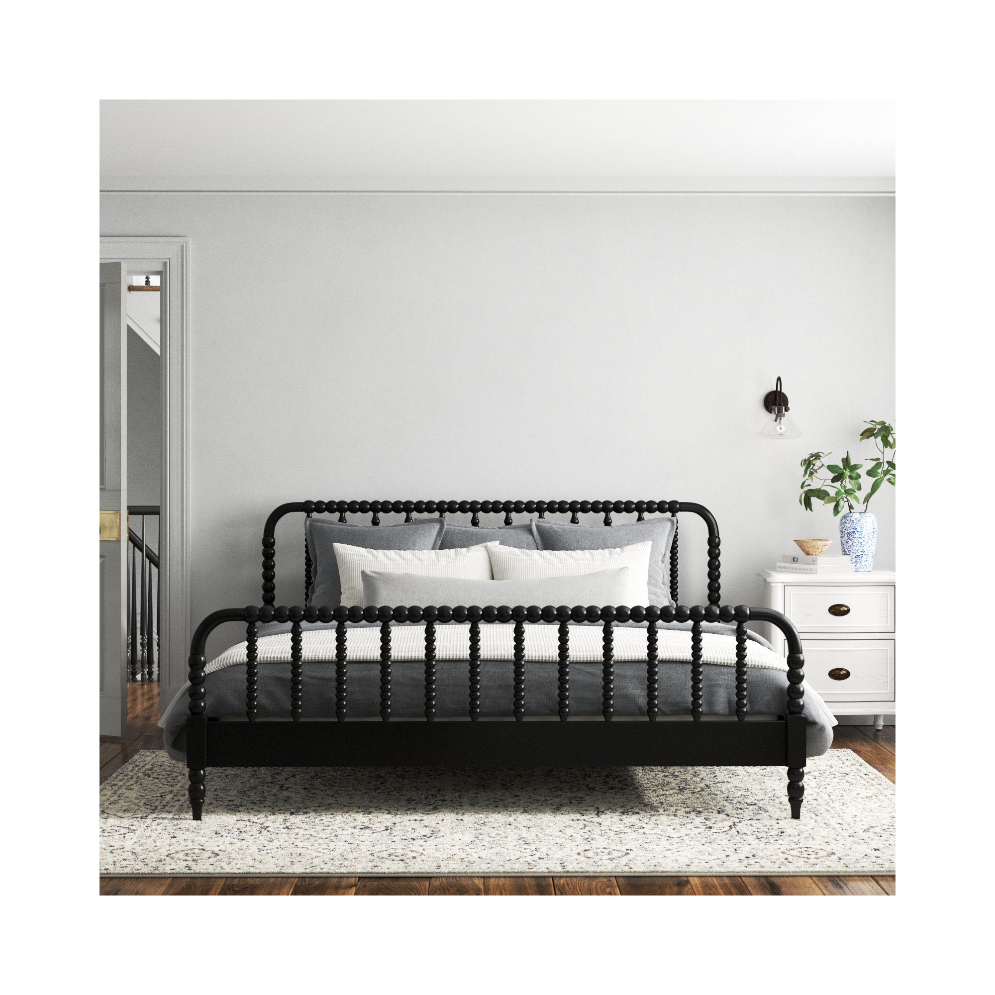 Benbrook Wood Spindle Bed, King, Black