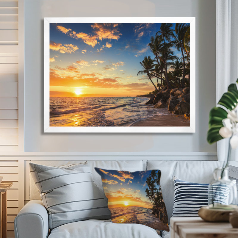 « Paradise Tropical Island Beach with Palms » par Valio84sl - impression photographique sur du métal, H 16 po x l 32 po, Noir
