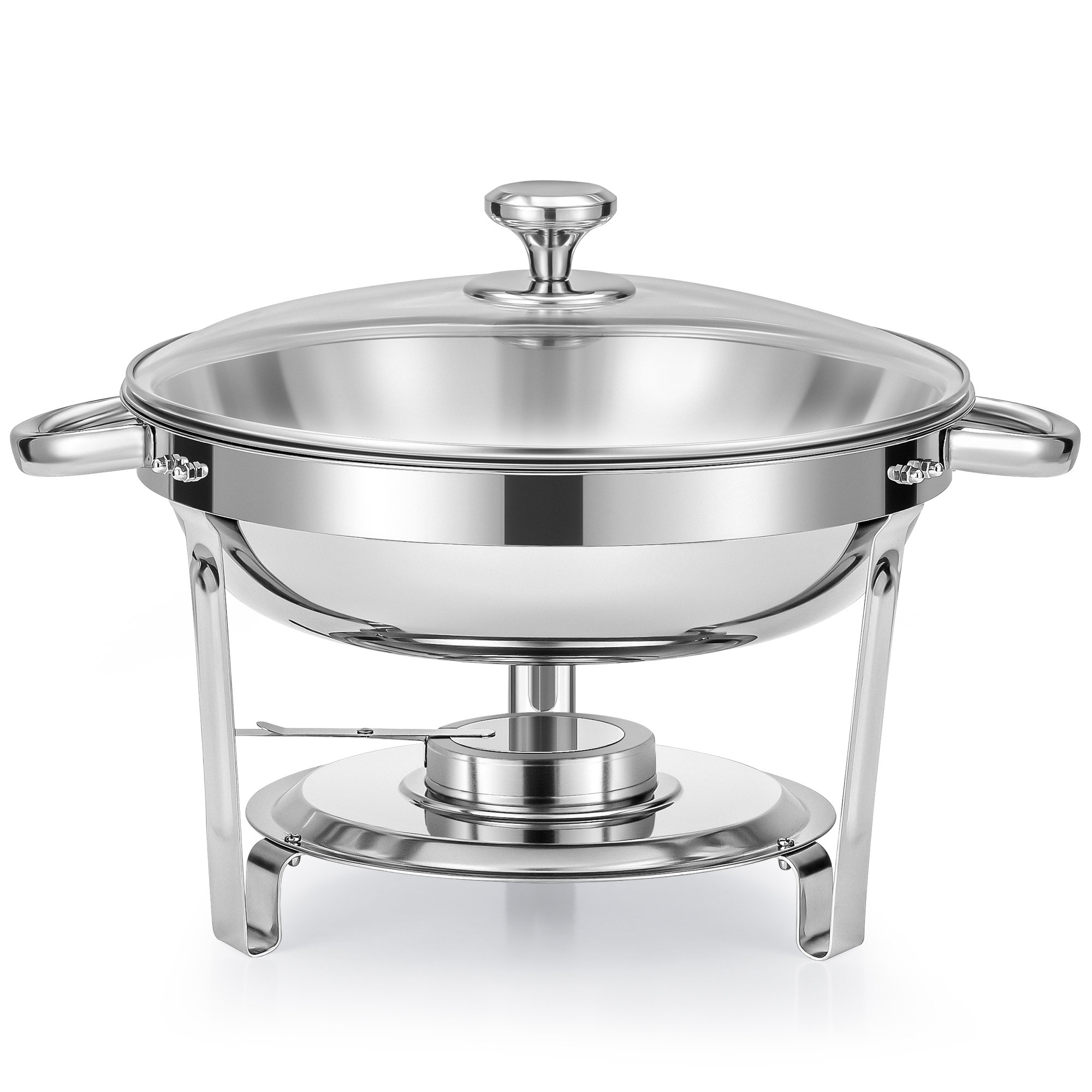 Prep & Savour 5 Quarts Round Glass Lid Stainless Steel Chafing Dish ...