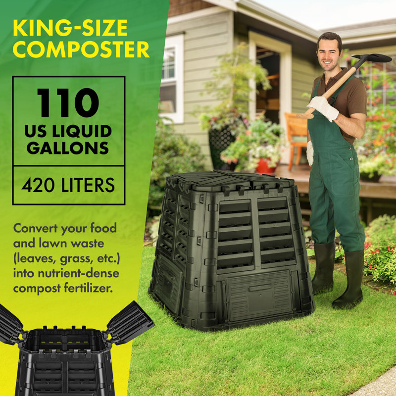 110 Gallons Plastic Outdoor Stationary Composter with Latching Lid