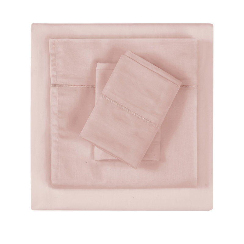 Christian Siriano NY® 300TC Cotton Sateen Sheets, Full Sheet Set + Fitted Sheet + 2 Pillowcases, Blush