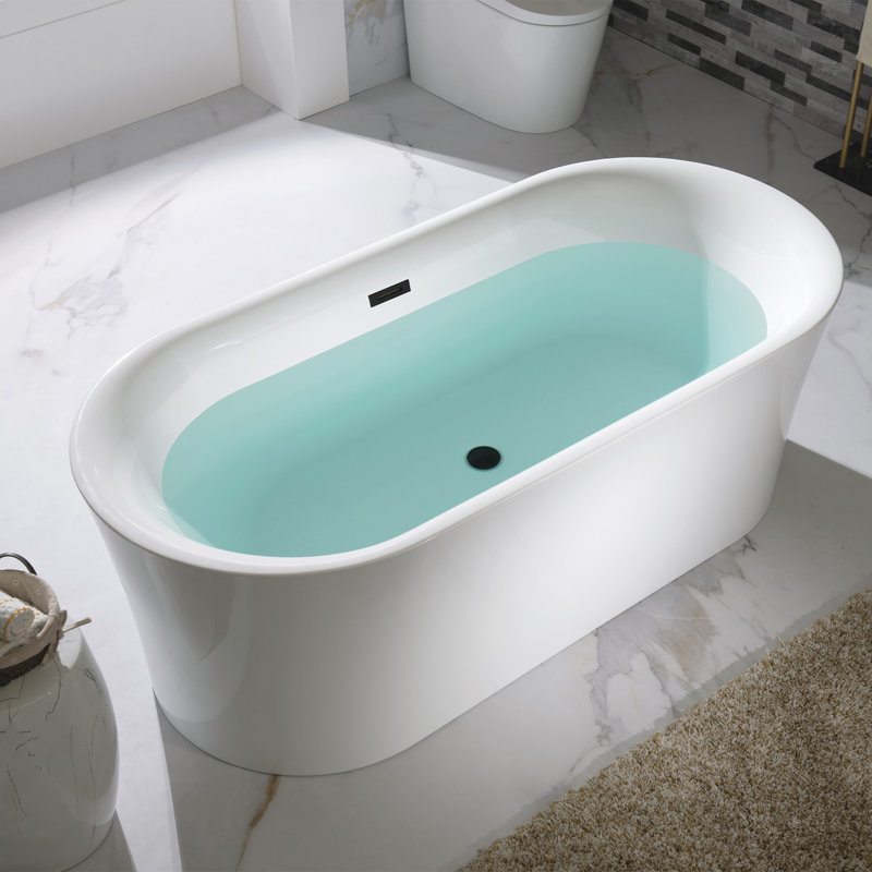 59'' x 29.52'' Freestanding Soaking Acrylic Curved Design Bathtub, Matte Black, White