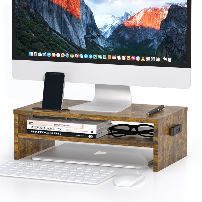 Saater Wood Monitor Stand, Rustic Brown