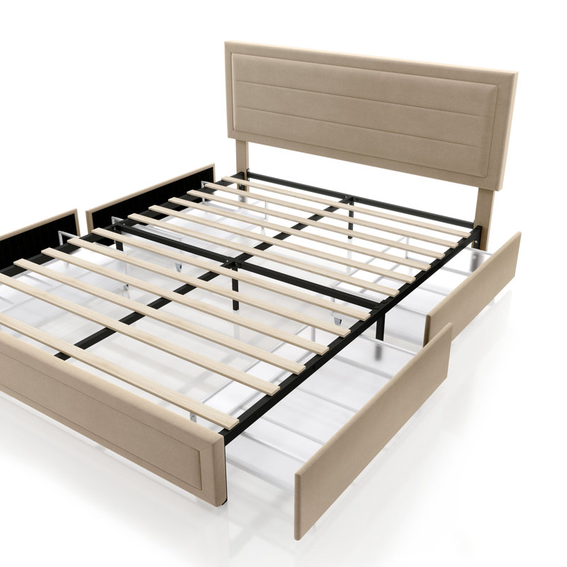 Lit plateforme tapissier avec rangement, Double, Velours brun