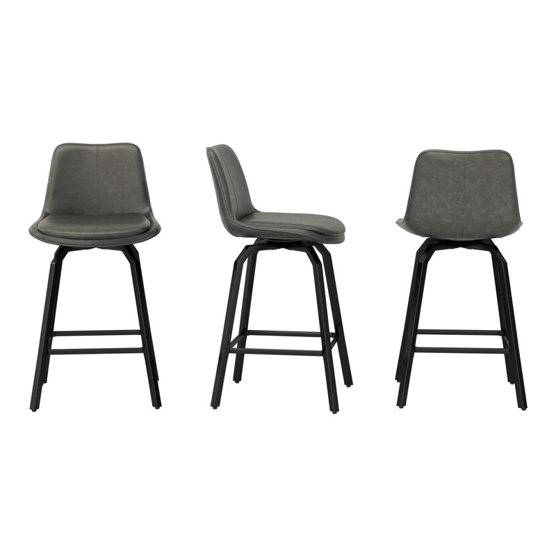 Yannis 26''H Faux Leather Swivel Barstools, Dark  Gray, 3