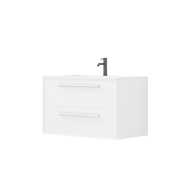 Schneeweis 36 po L x 18 po P 2 tiroirs Meuble-lavabo mural avec évier simple et Comptoir en Surface solide blanc mat
