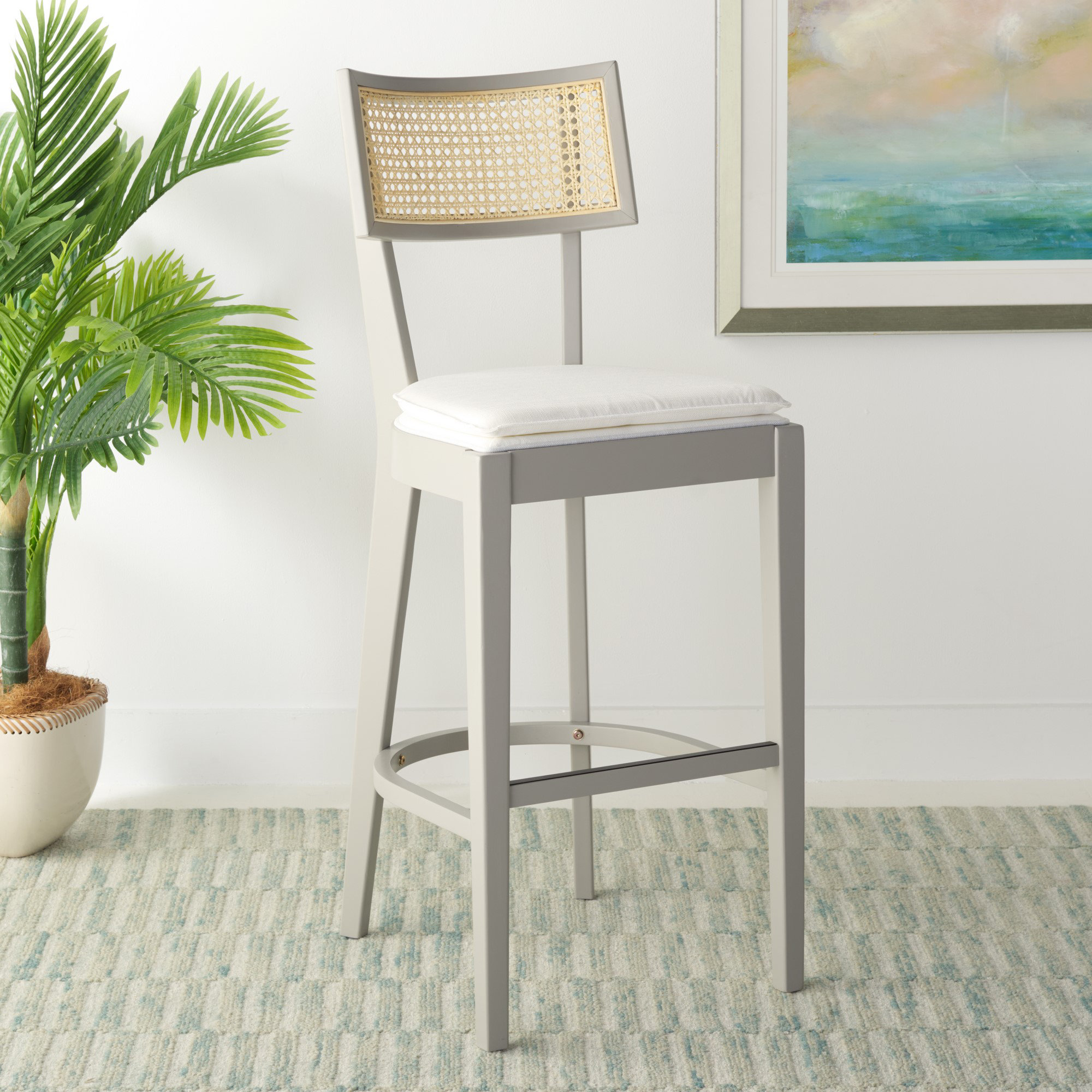 Tarrington Cane Stool, Bar Stool (30.5" Seat Height), Natural/Gray
