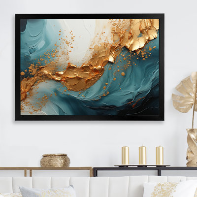 Gold Teal Ocean Spiral - Abstract Spirals Wall Art