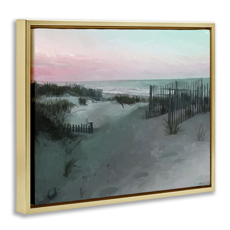 Cadre flottant Dunes Horizon At Sunset, design par Charles Swinford, H 17 po x l 21 po, Cadre flottant métallique doré