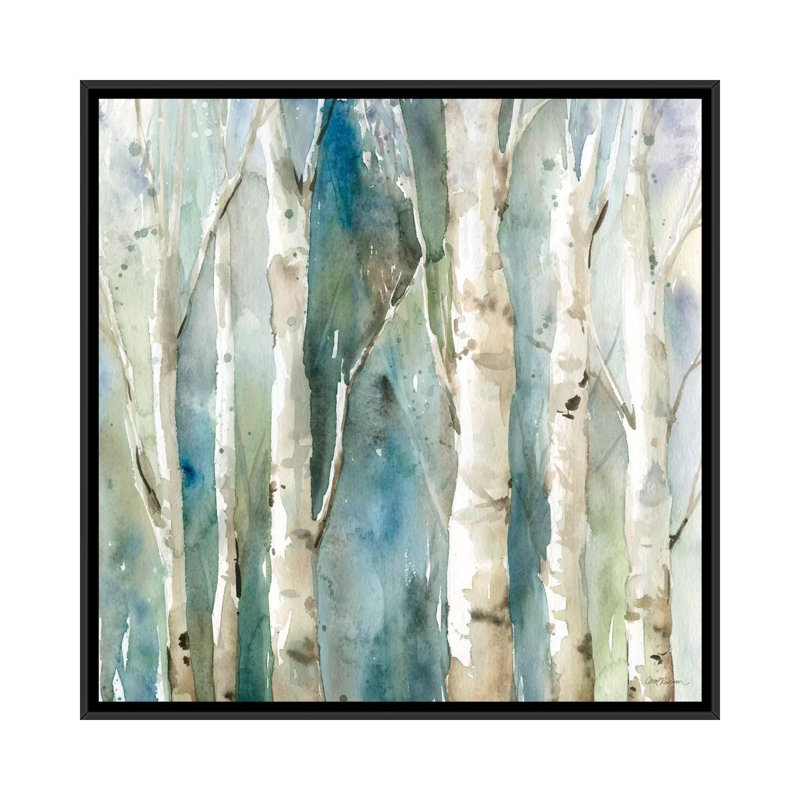 « river bouleau i », impression sur toile tendue, H 26 po x l 26 po x P 1,5 po, Toile avec cadre noir, Pas de tapis