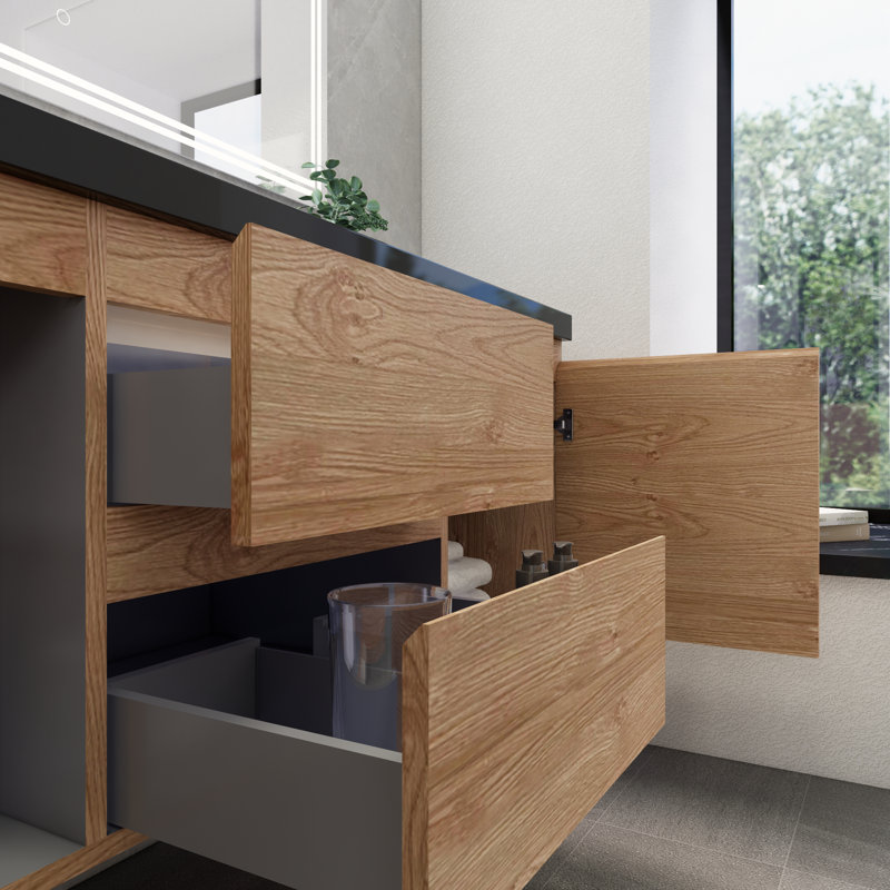 Castin 60" Wall-Mounted Single Bathroom Vanity Set, England Oak