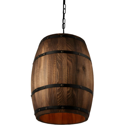 Antique Wood Wine Barrel Pendant Lamp - Rustic Ceiling Light Fixture For Kitchen, Bar, Or Dining Room - ETL Listed -  Millwood Pines, 638CEFFEFF1945B996C59F844A06CD7D