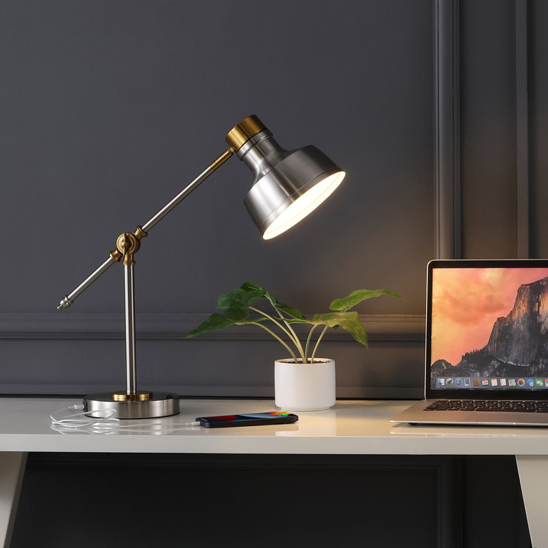 Knollwood Metal USB Desk Lamp, Nickel/Brass Gold, Nickel