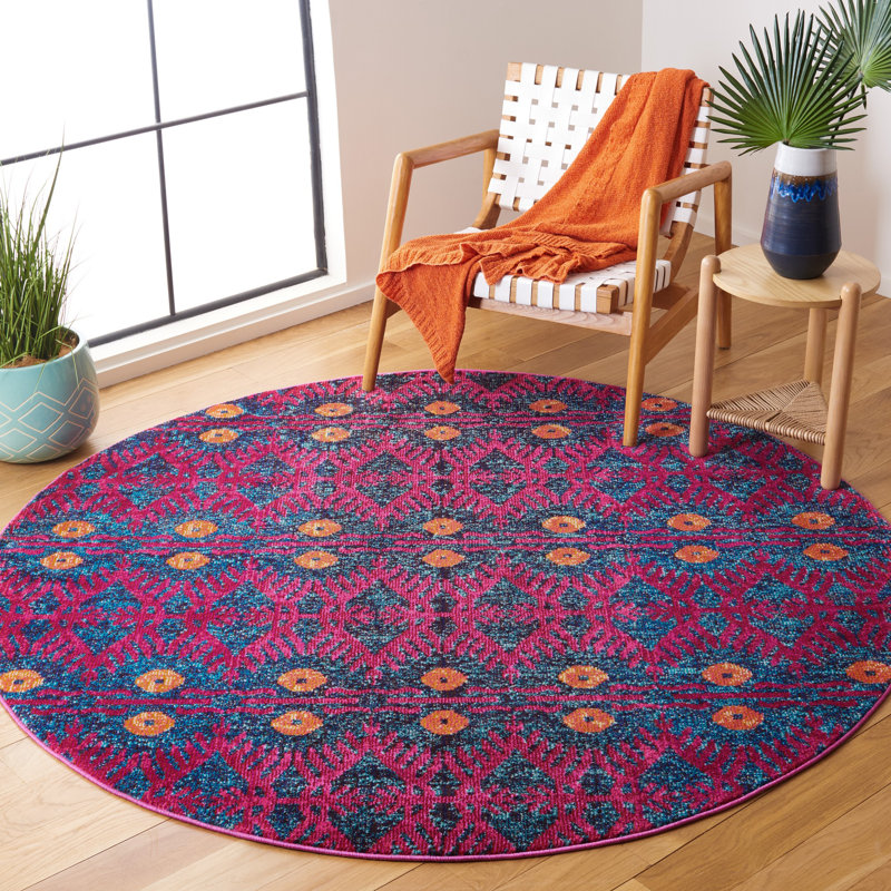 Isabea Ikat Pink Area Rug, Round 6'7"