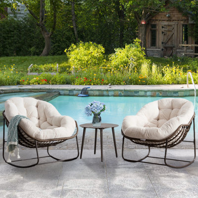 2-Piece Outdoor Rocking Chair,Oversized Rattan Egg Rocking Chair,Indoor Padded Cushion Rocker Chair by Dakota Fields