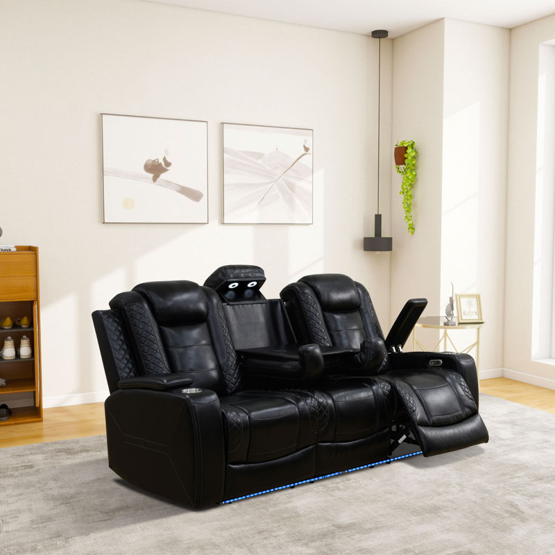 Canapé inclinable en cuir 83,5 po, Noir