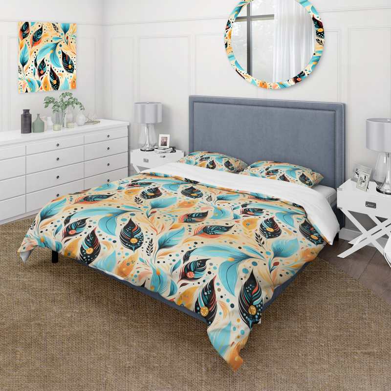 Ensemble de housse de couette éclectique jaune et bleu Boho, Housse de couette pour très grand lit et 2 très