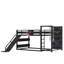 Lit mezzanine double en métal avec panier de basketball, anneaux de traction, mur d'escalade et tablettes intégrées-272278850