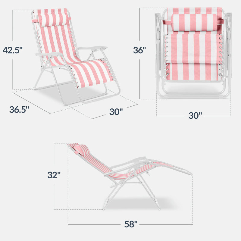 Set Of 2 Zero Gravity Patio Chair, Flamingo/White Striped