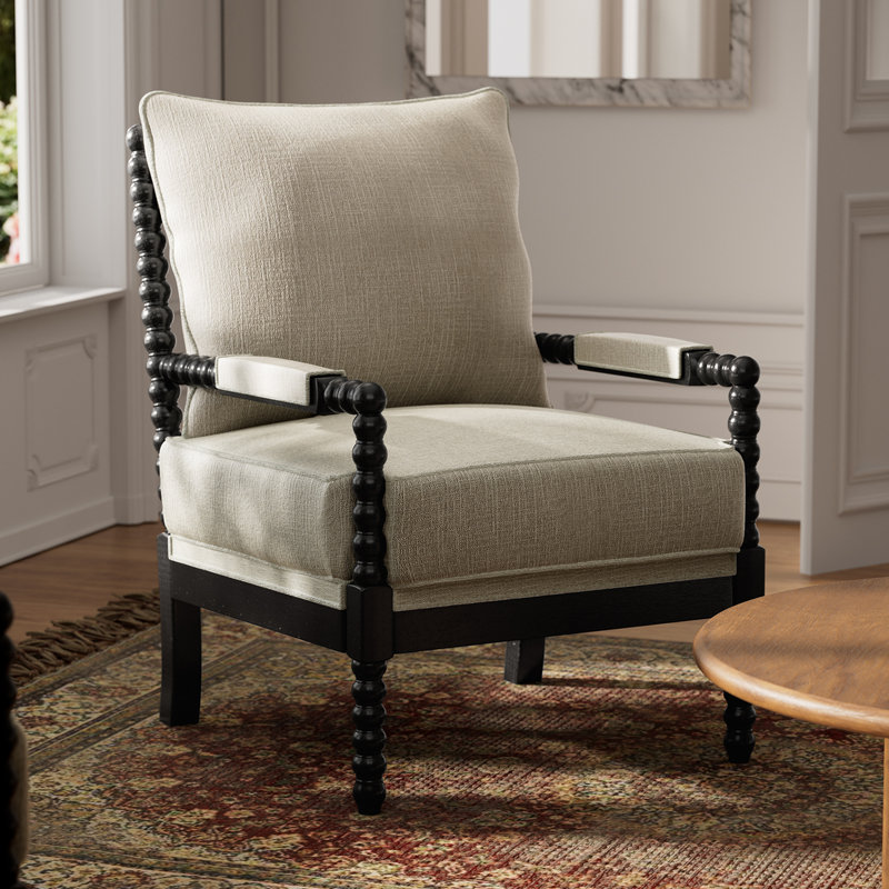Fauteuil d'appoint en bois massif Millissa, Noir / Beige
